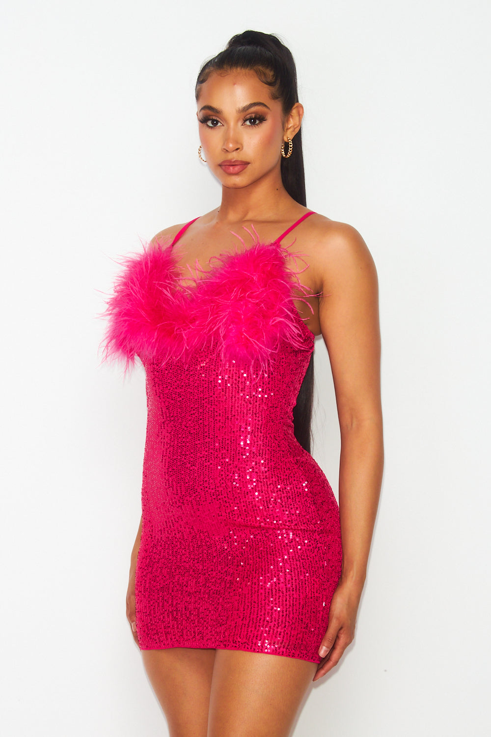 Rubi Sparkly Sequin and Feather Mini Bodycon Dress