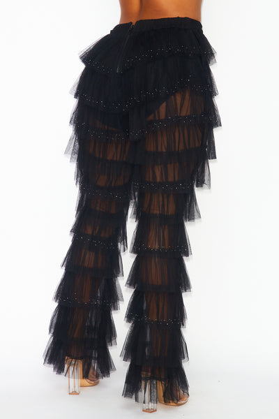 Remix Sheer Tulle Shimmer Tiered Layer Flare Pants
