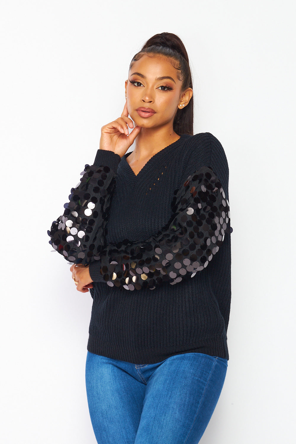No Hurry Sequin Long Sleeve Sweater Knit Top