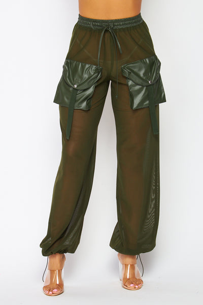Genie Mesh and Leather Jogger Cargo Pocket Pant