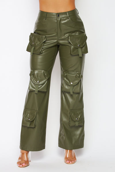 Dreamer Faux Leather Cargo Pocket Straight Pant