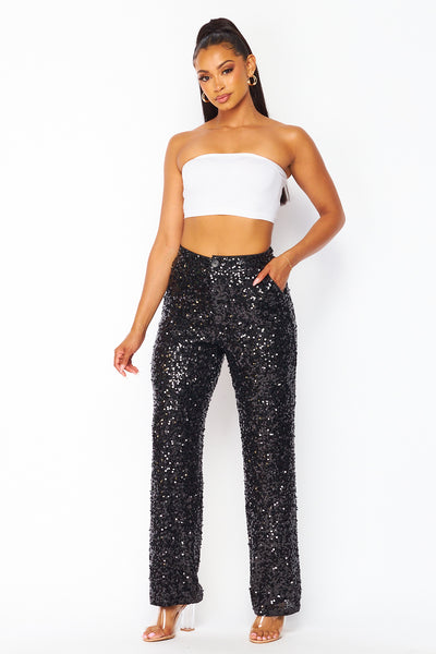 It's Fate Sparkly Sequin Straight Leg Trouser Pant