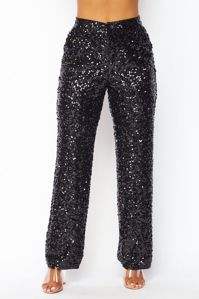 It's Fate Sparkly Sequin Straight Leg Trouser Pant