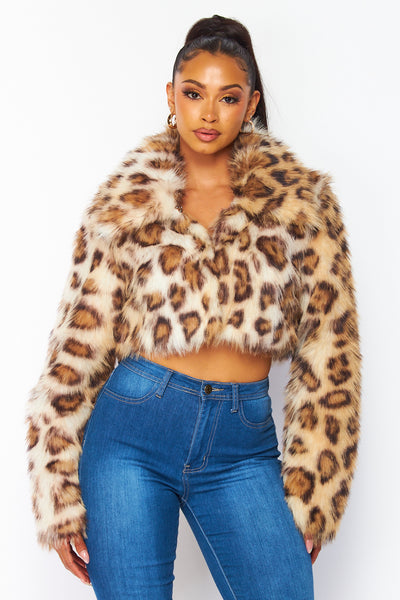 Adith Leopard Print Faux Fur Short Jacket Coat