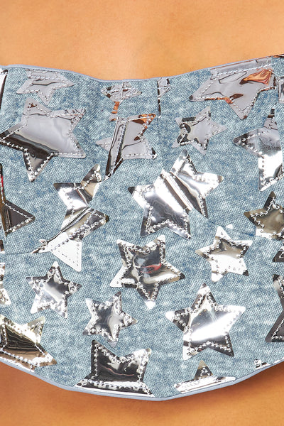 Jessie Metallic Star Patch Denim Crop Top