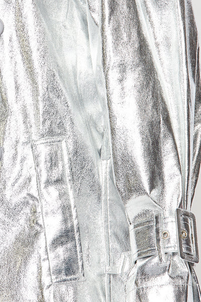 Lorraine Metallic Notch Collar Belted Trench Coat
