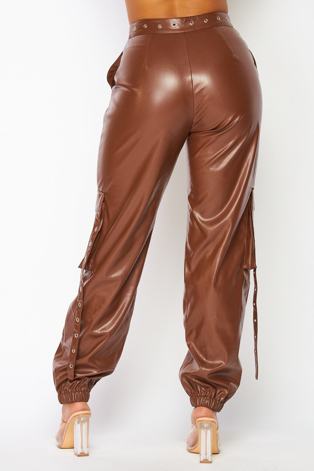 Nyomi Faux Leather Belt Cargo Pocket Jogger Pants
