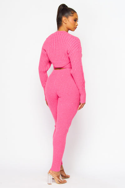 Maeve 3 Piece Sequin Cami Sweater Knit Pant Set