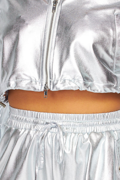 Brielle Metallic Crop Bomber Jacket & Jogger Set