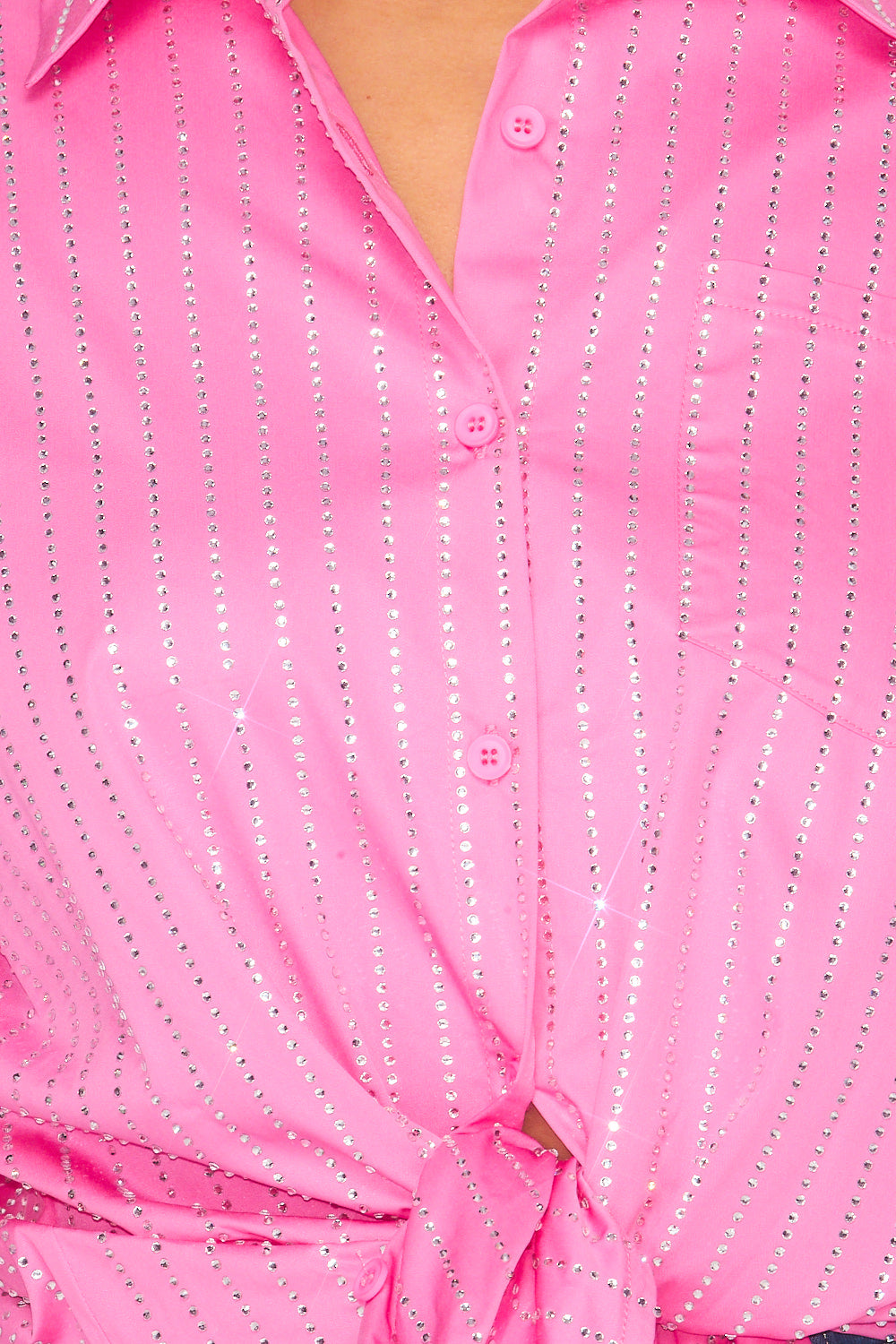 Zuly Vertical Rhinestone Cotton Button Up Shirt