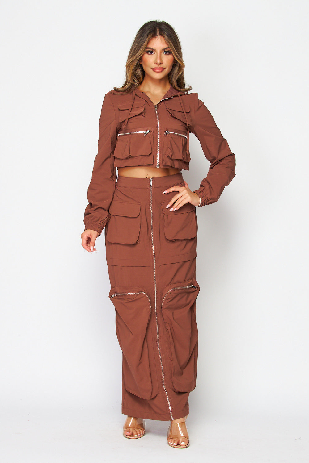 Lyanna Cargo Hooded Jacket & Maxi Skirt Set