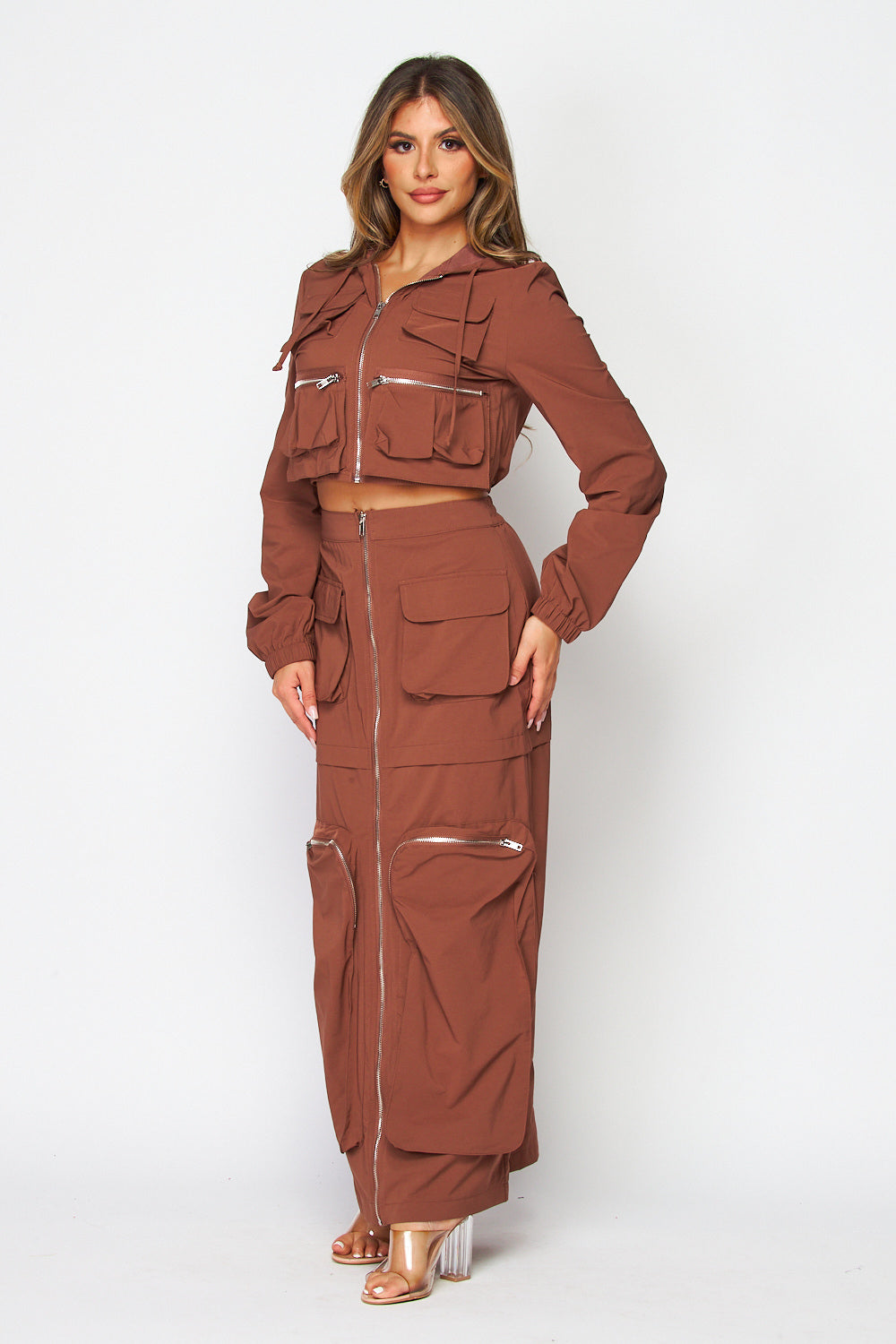 Lyanna Cargo Hooded Jacket & Maxi Skirt Set