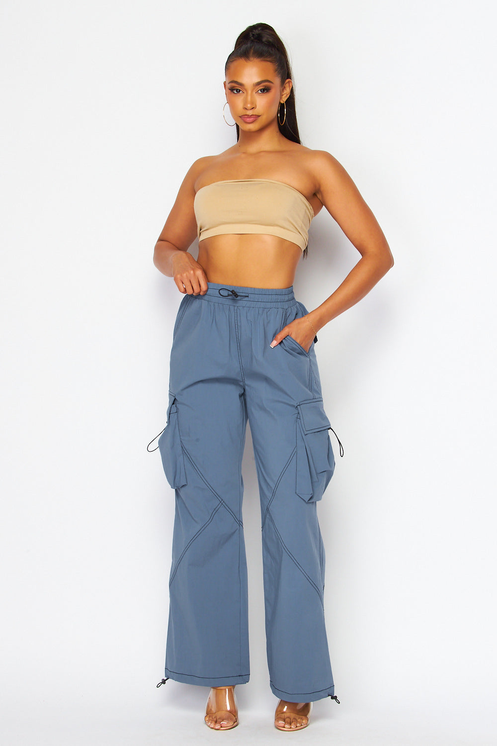 Lacey Contrast Stitch Relaxed Leg Cargo Pants