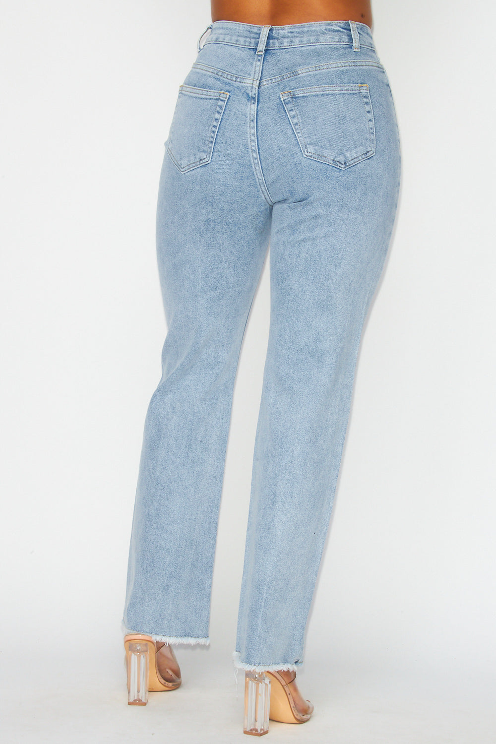 Gina Rhinestone Detail Denim Straight Jean Pants