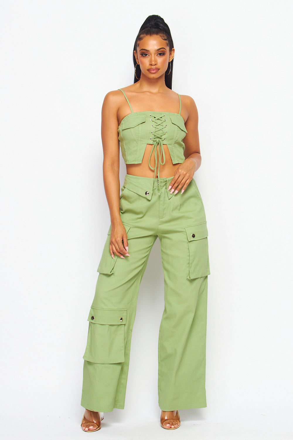 Fly Like Me Two Piece Cargo Pant Crop Top Set