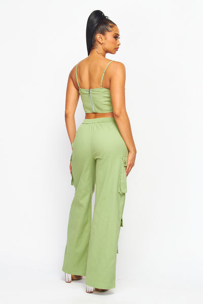 Fly Like Me Two Piece Cargo Pant Crop Top Set