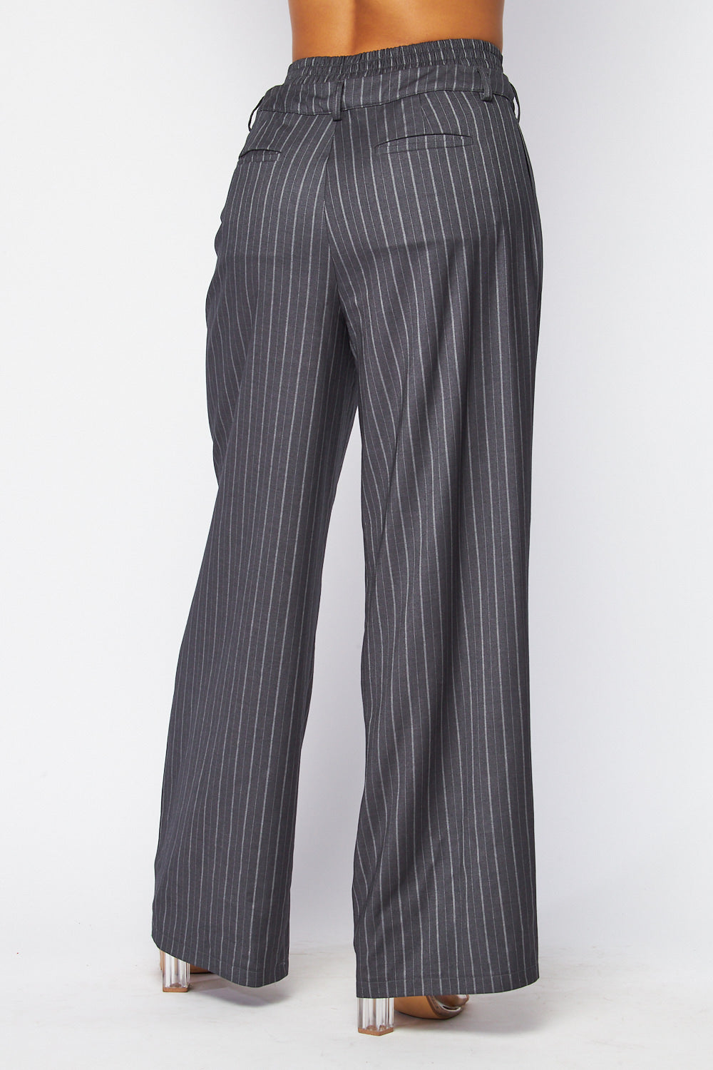Polly Pin Stripe Exposed Waistband Wide Leg Pants