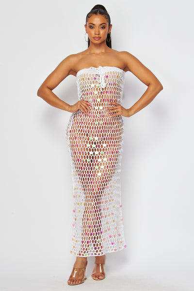 Ivette Crochet Sequin Tube Maxi Strapless Dress