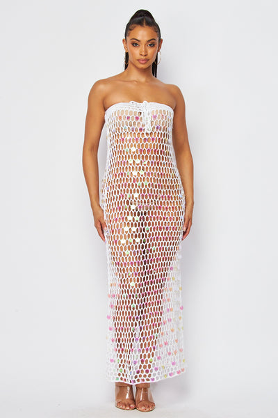 Ivette Crochet Sequin Tube Maxi Strapless Dress