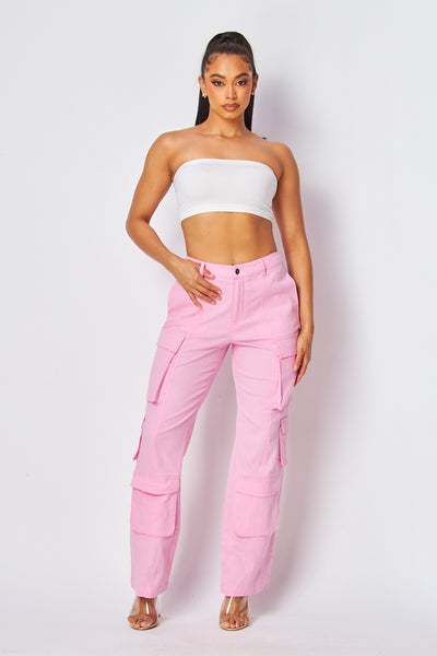 Lily High Waisted Straight Leg Cotton Cargo Pants