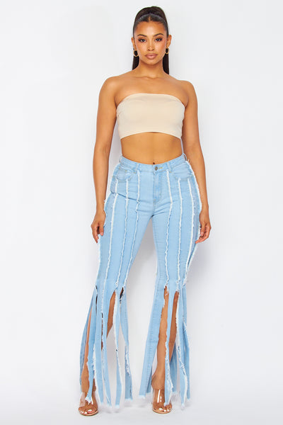 Spill The Tea Distressed Frayed Denim Jeans Pants