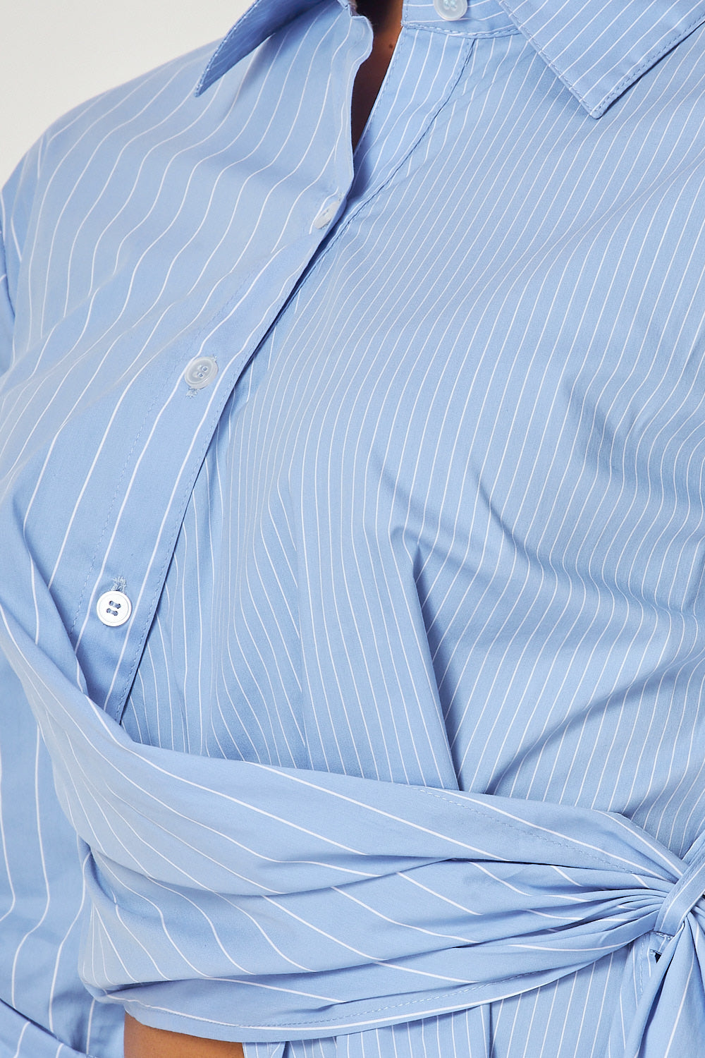 Rory Asymmetrical Side Tie Stripe Button Up Shirt