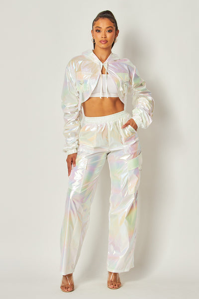 Eleanor Shiny Holographic Bolero Jacket And Pants Set
