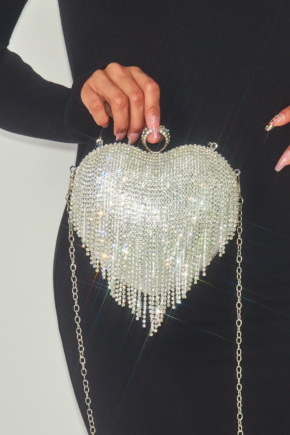 Marissa Rhinestone Fringe Heart Top Handle Bag