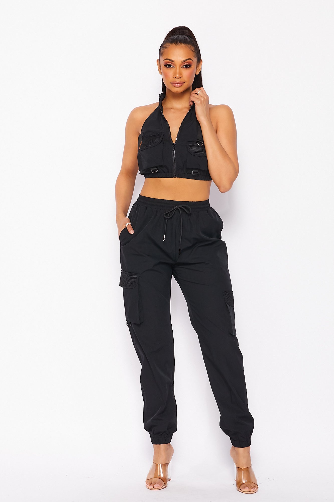 Center of Attention Two Piece Halter Jogger Set