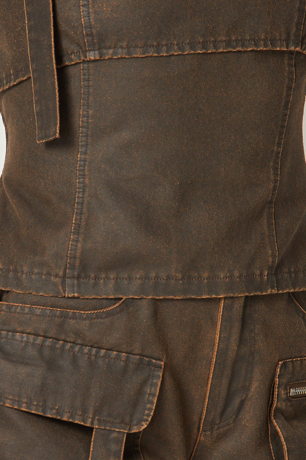 Mai Oiled Leather Buckle Halter Top & Cargo Shorts Set