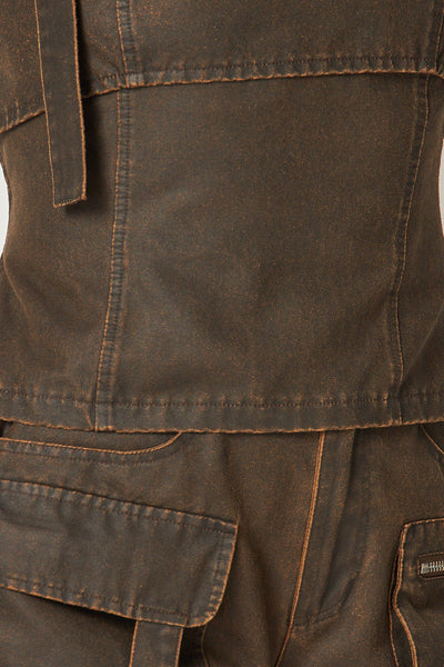 Mai Oiled Leather Buckle Halter Top & Cargo Shorts Set