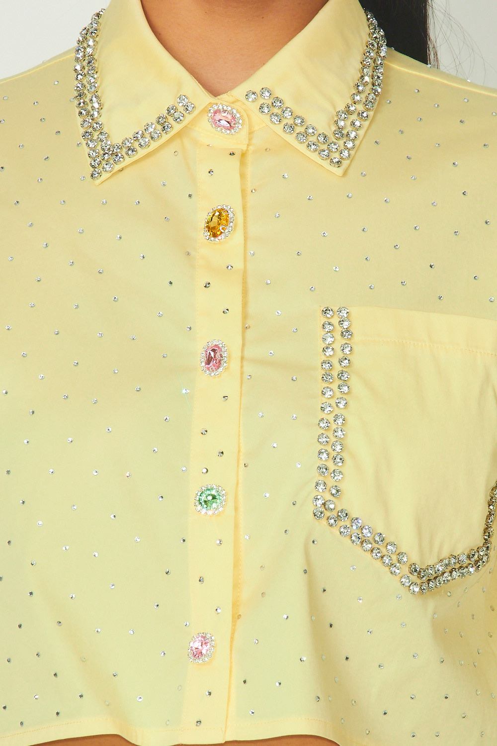 Enya Rhinestone Detailed Crop Button Up Shirt