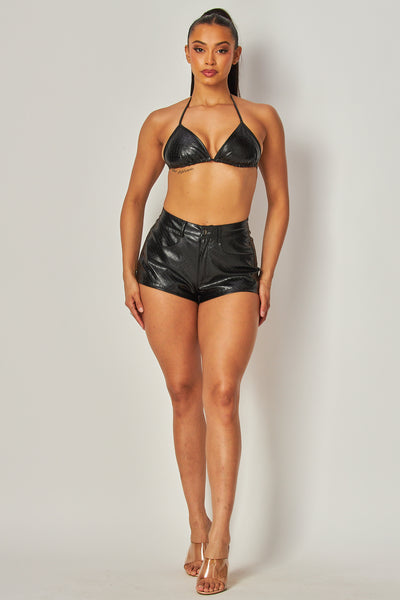 Emilia Faux Leather PU Bra Top & Shorts Set