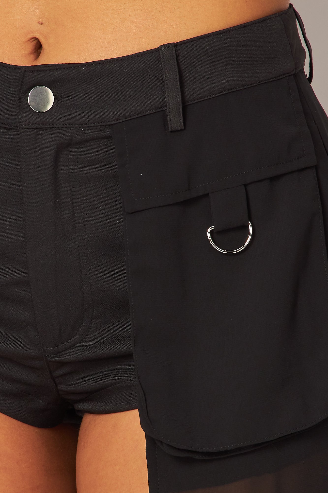 Rocio Cargo Pocket Mini Shorts Sheer Train Skirt
