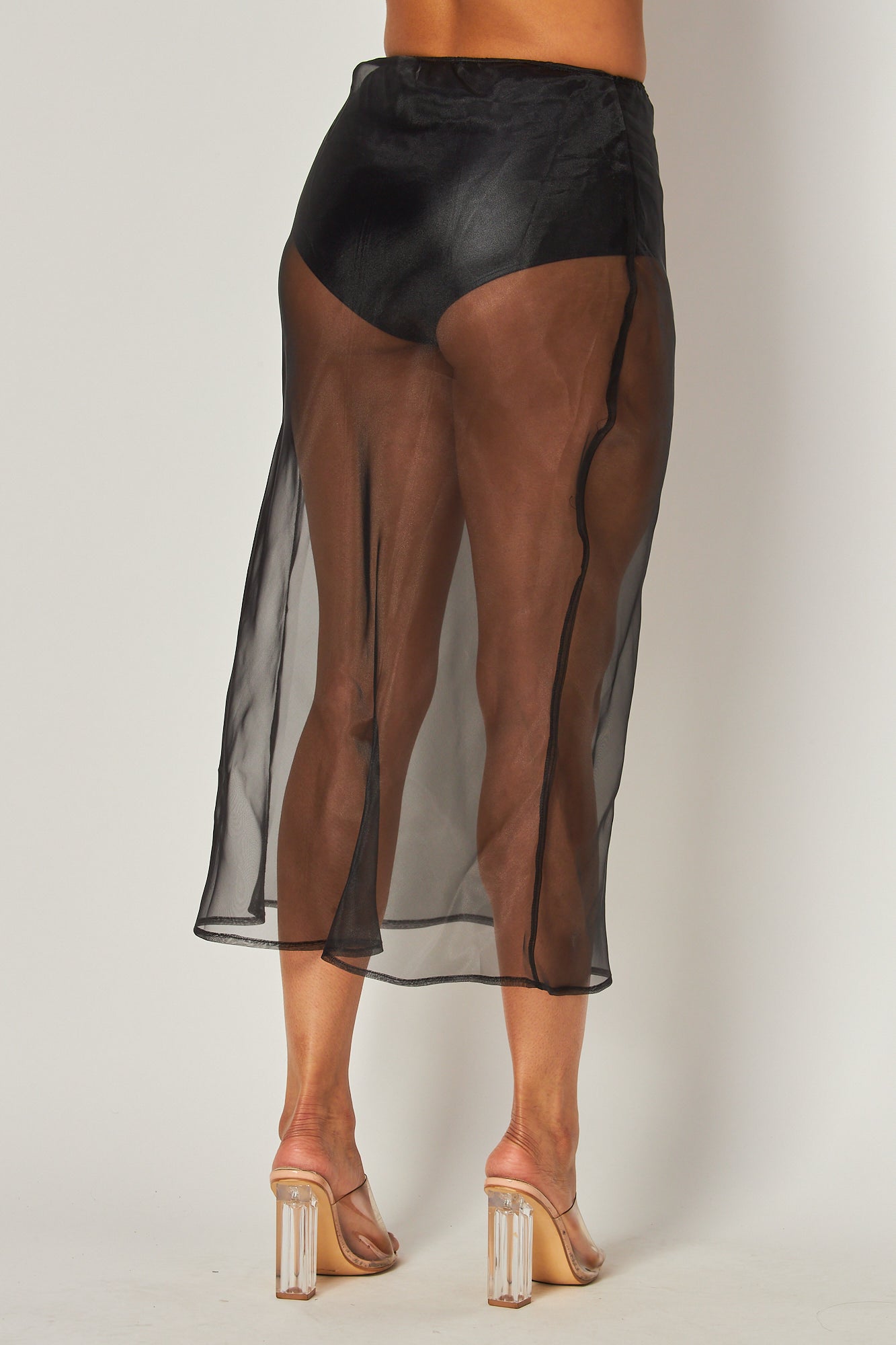Hailey Sheer Organza Midi Slip Skirt With Panties