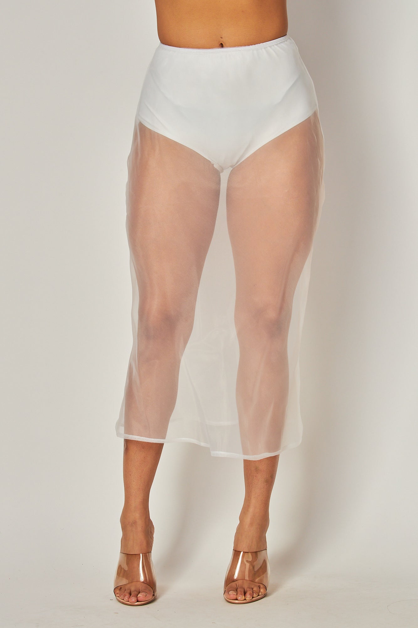 Hailey Sheer Organza Midi Slip Skirt With Panties