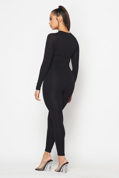 Anna Long Sleeve Double Layer Basic Solid Jumpsuit