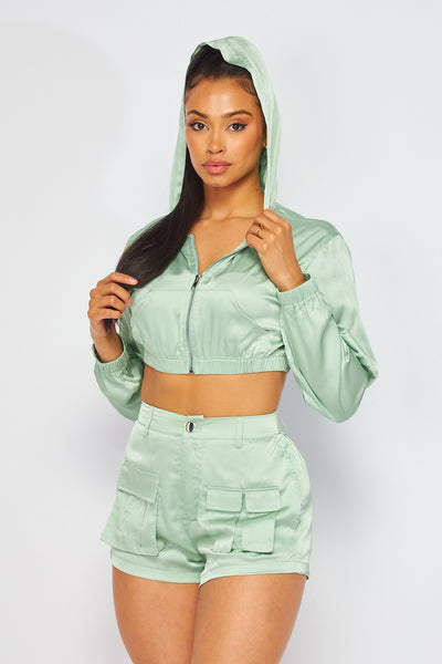 Make It Count Satin Two Piece Cargo Short Set
