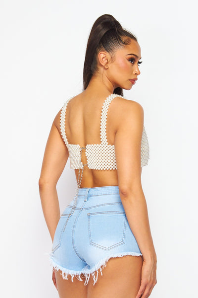 Watching You Pearl Embellished Cropped Cami Top