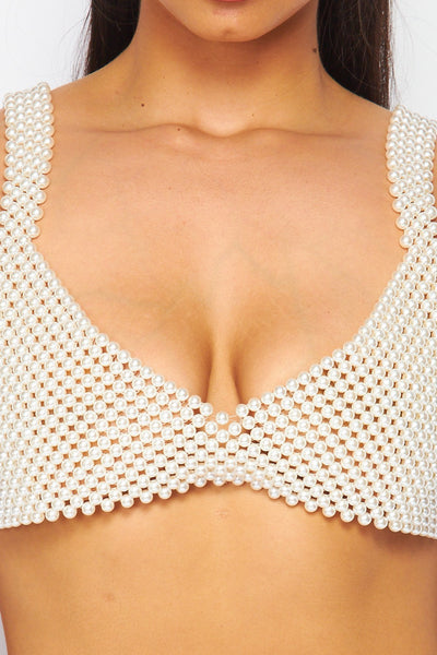 Watching You Pearl Embellished Cropped Cami Top