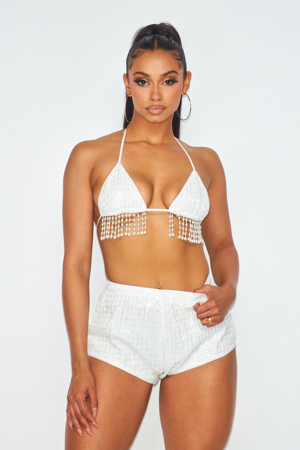 High Maintenance Girl Sequin and Pearl Short Set