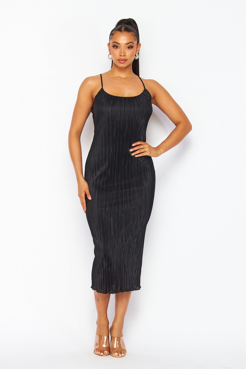 Go With The Flow Pleated Cami Midi Dress