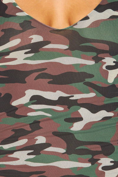 Posh Camo Army Print Mesh Midi Bodycon Dress