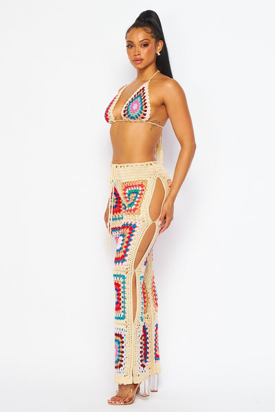 Sunkissed Multi Color Crochet Bra Top and Pant Set