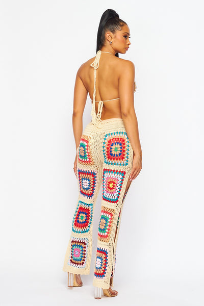 Sunkissed Multi Color Crochet Bra Top and Pant Set