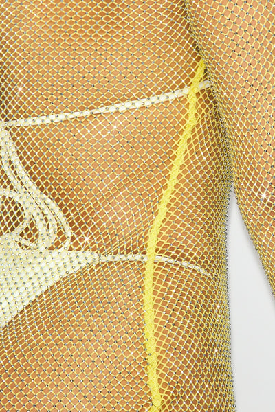 What You Need Sheer Fishnet Mesh Rhinestone Cover Up Dress