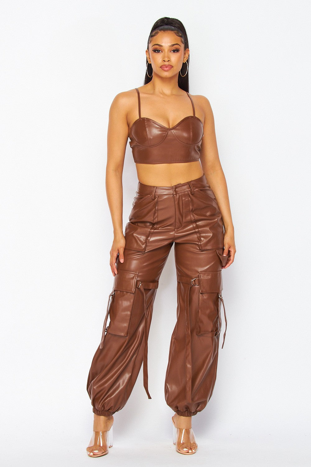 Lead You On Vegan Leather Cargo Jogger Pant Set