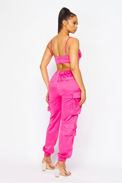 Sinful Satin Two Piece Bustier and Jogger Pant Set