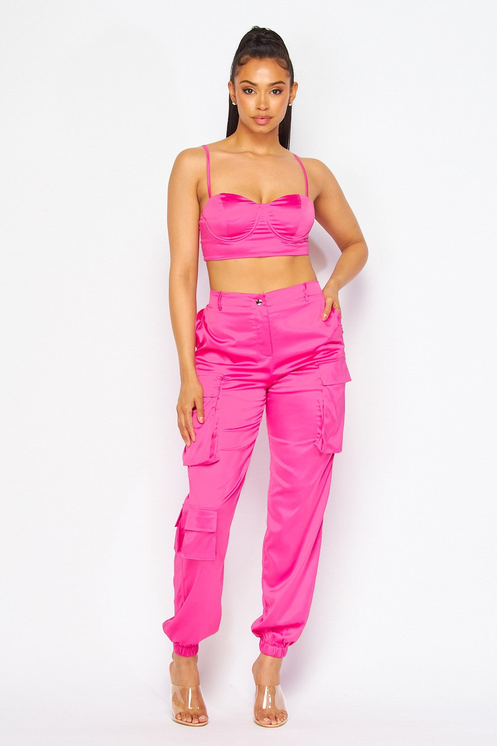 Sinful Satin Two Piece Bustier and Jogger Pant Set