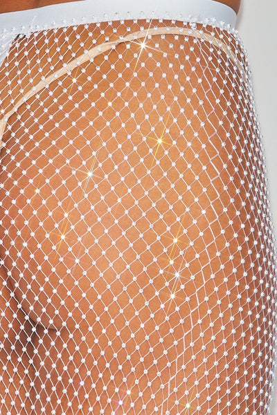Marina Fishnet Rhinestone  Sheer Skirt Cover Up
